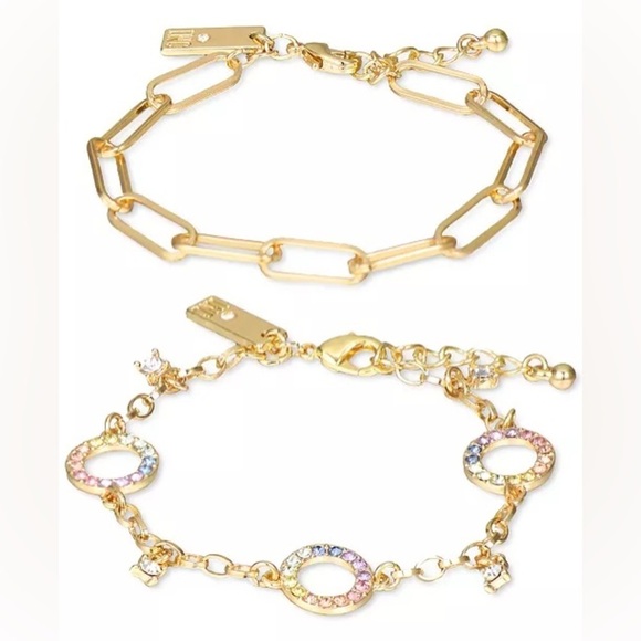 INC International Concepts Pavé Ring and Chain Link Gold-Tone 2 Pc Bracelet Set - Picture 1 of 10
